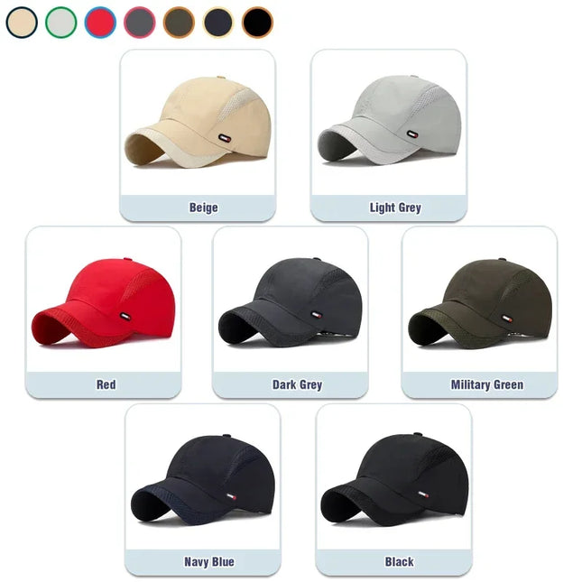 Summer Breathable Mesh Quick-Drying Outdoor Sports Sun Hat with Red Leather Label Sun Protection