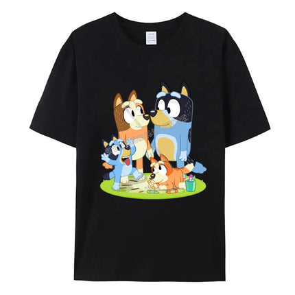 Blueys Bingo Dad Mom T-Shirts Cute Cartoon Tops Summer Parent-child Clothing Adult Anime Figure Black White Tee Family Clothes