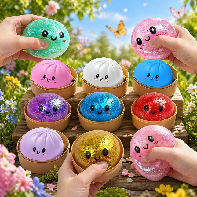 Hot Giant Dumpling Squishies Bun Toy, Slow Rising Glitter Dumpling Stress Ball, Stress Relief Fidget Toy for Home Office Toys