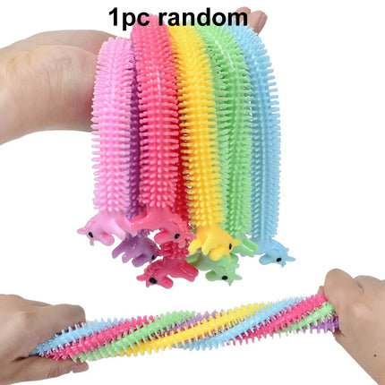 1-6PCS Funny Unicorn Pull Worm Noodle Fidget Toys Stretch String TPR Rope Anti Stress Toys String Stress Relief Autism Vent Toy