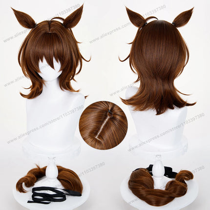 Agnes Tachyon Cosplay Wig 43cm Short Mixed Brown Women Wigs Anime Cosplay Wig Halloween Heat Resistant Synthetic Hair