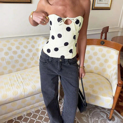 Weird Puss Polka Dot Strapless Tank Top Women Lace-Up Hollow Backless Sexy Summer Trend Hottie Wild Classic Skinny Streetwear
