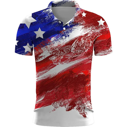 US Flag Independence Day 3D Digital Printed Summer Men's POLO Short Sleeves