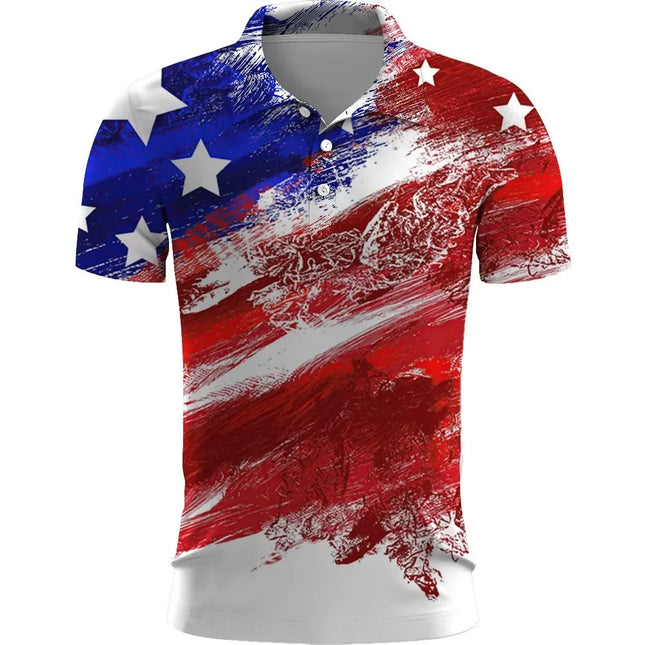 US Flag Independence Day 3D Digital Printed Summer Men's POLO Short Sleeves