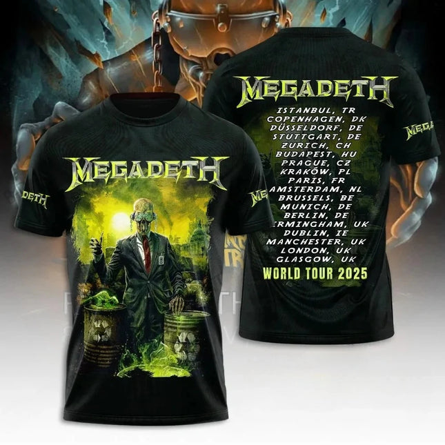 New 2026 Rock Megadeth Band 3D Printed Men's and Women's T-shirt Fashion Short Sleeve Punk Hip Hop Street Harajuku Top