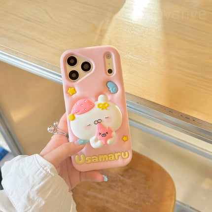 Kawaii 3D Cartoon White Bear Pop Socket Phone Case For iPhone 17 16 15 14 13 Pro Max Soft Silicone Protective Cover