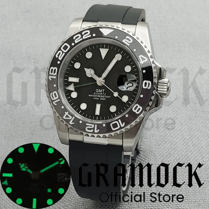 40mm GMT Men's Watch Ceramic Bezel Sapphire Glass Luminous Dial 10Bar Waterproof Sapphire Glass Stainless Steel Glideclas