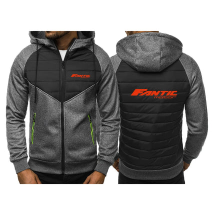 2026 Fantic Motor Print Men's New Spring And Autumn Three Color Zipper Cotton Hodies Casual Patchwork College Style Jacket