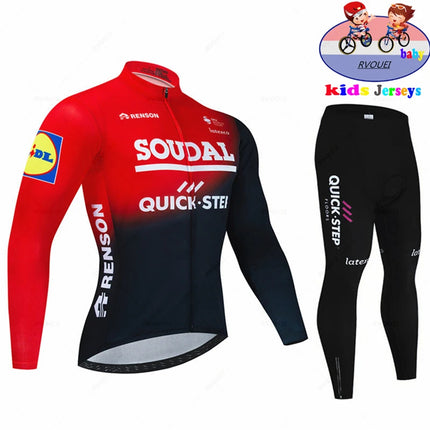 Soudal Quick Step Baby Cycling Clothing Children Long Sleeve Jersey Set Breathable Sportswear Kids Bicycle Maillot Ciclismo