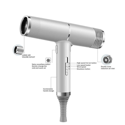 Professional Ionic Blow Dryer Low Noise Hairdryer with Nozzle Powerful Hot and Cold Salon Professional Hair Dryer