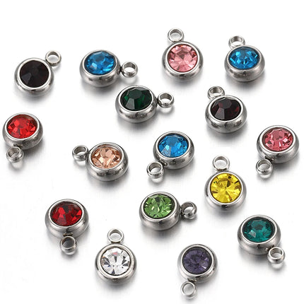 20pcs/lot 6mm Crystal Stainless Steel Rhinestone Charms Birthstone Pendants for Jewelry Making DIY Necklace Bracelet Accessories