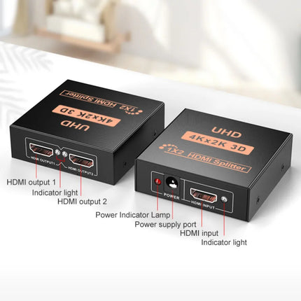 1 x 2 HDMI-compatible Splitter Converter 1 In 2 Out HDMI-compatible Splitter Amplifier 4K Dual Display for PC HDTV DVD PS4 Xbox