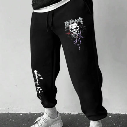 Men's Gothic Metal Skull Lightning Thorn Cross Print Sweatpants Elastic Waist Soft Dark Punk Street Hip Hop Joggers