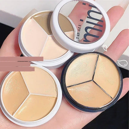 3 Colors Concealer Cream Full Coverage Acne Spot Dark Circles Contour Concealer Palette with Brush Moisturizing Cosmetics Makeup