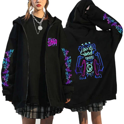 Arcane Jinx Monkey Graffiti Printed Hoodies Zipper Jacket Men Women Harajuku Anime Oversized Hip Hop Casual Sweatshirt Y2K Top