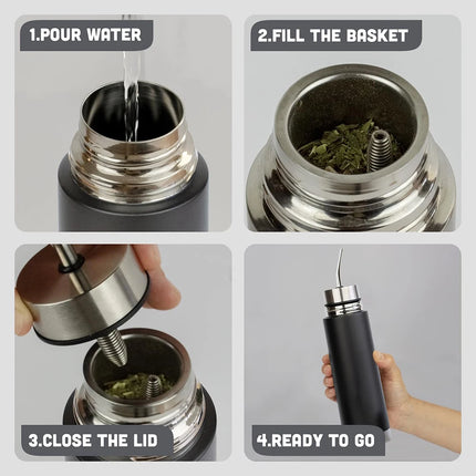 NEW Self-Serving Stainless Steel Mate Bottle, 2-in-1 Thermal Mate Cup with Built-in Bombilla, Yerba Mate Thermos all in one