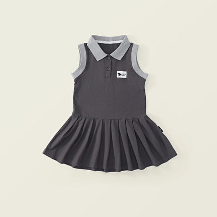 Summer Kids Brother Sister Look Turn Down Collar Kid Girl Pleated Sleeveless Dress Muslin Spliced Raglan Sleeve Top Shorts Suits