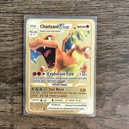 Charizard Theme Metal Collectible Cards Arceus Mewtwo.Super Lehiram ，6Pcs Gold Foil Fan Art Trading Cards Collection Toy Gift