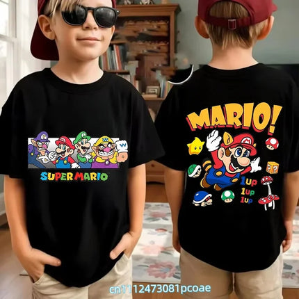 Super Mario Cartoon Pattern Unisex Cotton Short Sleeved O-neck Summer Short Sleeved Casual Adult/Children Role-playing T-shirt