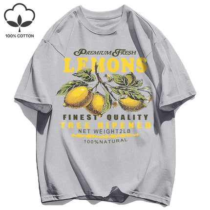 Lemons Fruits Premium Fresh Printing T Shirt Woman Loose Cotton Sportswear O-Neck Casual T Shirts Loose All-Match Short Sleeve