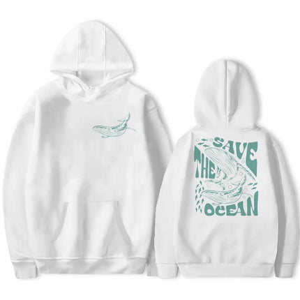 Save The Ocean Vintage Shark Hoodie 90s Graphic Sweatshirts Ocean Pullover Marine Life Whale Hoodies For Women Men Gifts