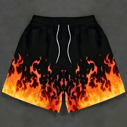 Basic Shorts Men's Casual Shorts Fitness Sports Flame Pattern 3D Print Gothic Style Summer Men Gym Shorts Football Man Clothes