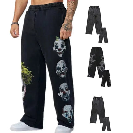 2026 Young American trendy sweatpants collaboration anime joggers cotton terry print wide-leg casual pants hip-hop street pants