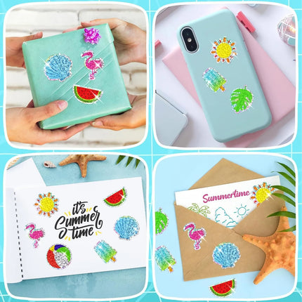 500Pcs Summer Stickers Roll Holographic Laser Hawaiian Tropical Luau Beach Decals Seasonal Holiday Party Favors DIY Crafts