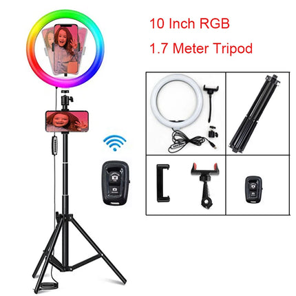10" Selfie Ring Light,1.7M 19CM Tripod Stand &Phone Holder,LED Camera Ringlight with RGB Colors Modes Dimmable for Makeup/Vlog