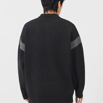Autumn Winter Polo-Style Colour-Block Knit Sweater Men Effortlessly Stylish Relaxed Fit Loose Collar Top Warm Cosy