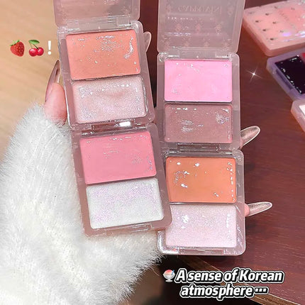 Cappuvini Double Water Glow Blush Cream Hydrating Blusher with Fine Shimmer Natural Makeup Effect Blush Palette