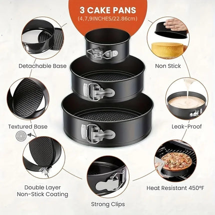 Springform Pan, Nonstick Leakproof 3pcs (4"/7"/9") Round Cake Home Baking, Cheesecake Mold, Springform Design, Nonstick Coating,