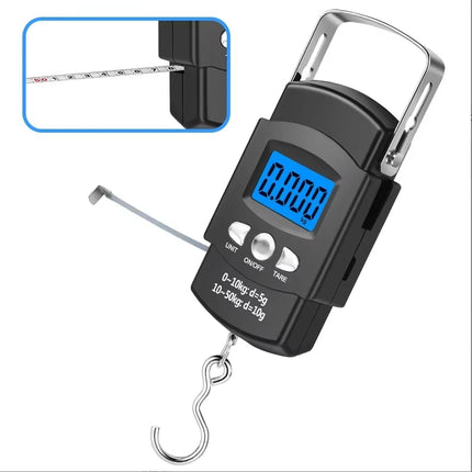 110lb/50kg Electronic Scale Blue Backlight LCD Display with Measuring Rule Tape Balance Digital Fishing Hanging Hook Scale Tool