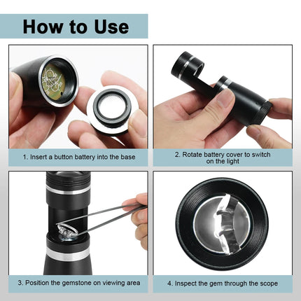 10X Darkfield Loupe Jewelers Magnifier Tool Gemstone Gemology Tester with 20.5mm Triplet Lens Compact Lightweight