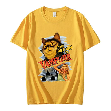 Funny Cat The Return of Vampurr Graphic T-shirt Men Women Cotton Short Sleeve Horror Halloween T Shirt Casual Clothing T-shirts