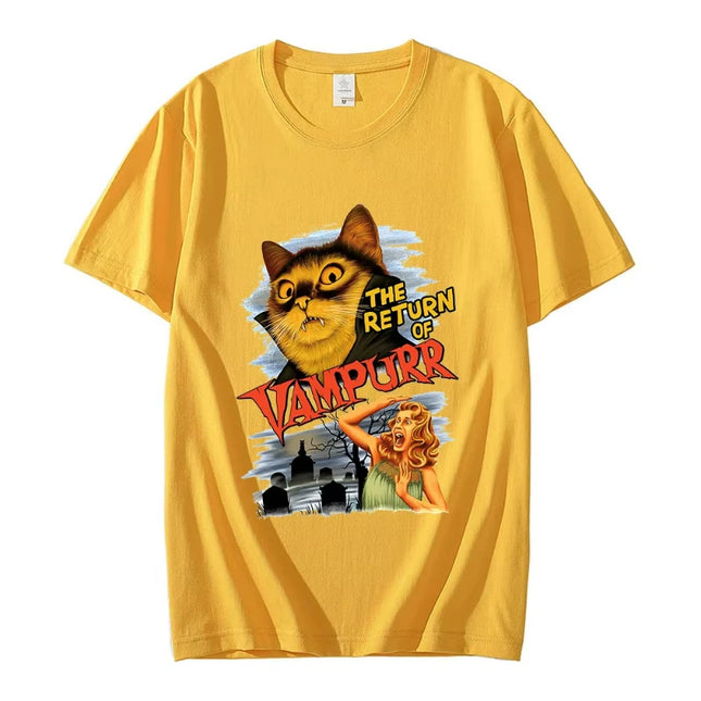 Funny Cat The Return of Vampurr Graphic T-shirt Men Women Cotton Short Sleeve Horror Halloween T Shirt Casual Clothing T-shirts