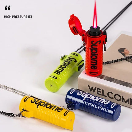 New Outdoor Windproof Pendant Inflatable Lighter Fashion Letter Jet Flame Strong Firepower Portable Lighter Men's Gift