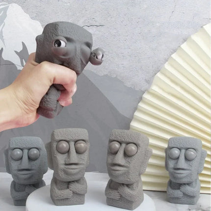 Creative Squeeze Stone Man Stress Toy Soft Rebound Moai Statue Funny Eyes Expression Relaxing Gift for Children Adults