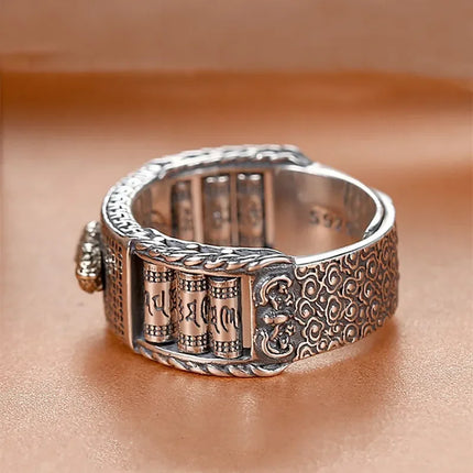 S925 Sterling Silver Retro Lucky Pixiu Rings Silver Open Adjustable Ring Traditional Culture Pixiu Ring for Women