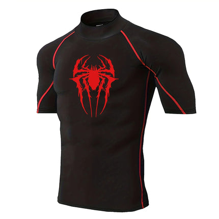 Men's Spider-printed Compressed Shirt, Fitness Sports, Running T-shirts, Fitness Sports Athletes Quick Dry Short-sleeved S-3XL