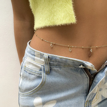Beach Bikini Waist Chain Simple Double-layer Rhinestone Pentagram Pendant, Versatile Female Sexy Crystal Body Chain