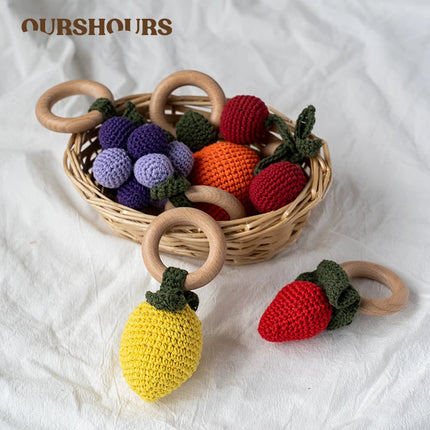 1PC Baby Fruit Crochet Rattle Toys Wooden Bracelet Lemon Cherry Design Rattles Music Toy for Toddlers Teether Toys Newborn Gifts