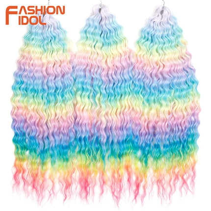 FASHION IDOL 22 Inch 300g 3PCS Ariel Curl Hair Water Wave Twist Crochet Hair Synthetic Ombre Brown Fiber Braiding Hair Extension