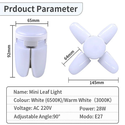 E27 Fan Foldable 28W LED Bulb AC220V Deformation Lamp for Home Ceiling Lights Warehouse Garage Office Cool White Pendant Light