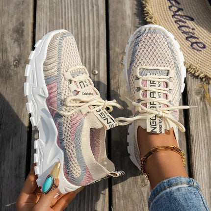 Women's Slip-On Breathable Fly Knit Mesh Shoes Thin Summer Casual Sneakers Low Heel Rubber Outsole Comfortable All Seasons