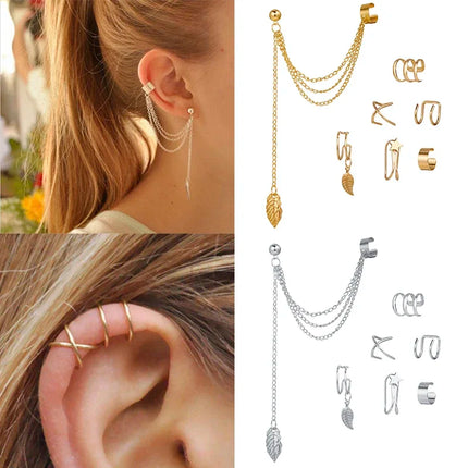 10 Pcs Leaves Clip Earrings for Women Rose Gold Color Creative Simple C Ear Cuff Non-Piercing Ear Clips Set Trend Jewelry Gift