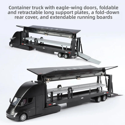 1:32 Semi sound and lght Alloy Container Double Decker Transporter Model Ornament Toy Diecast Alloy Car Model Collectible