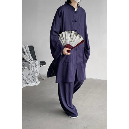 New Chinese Style Men's Shirt and Pants Set Retro Spring Autumn Youth Chinese Style Clothing Polyester Fiber Machine Washable