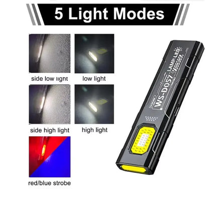 Mini Thin EDC Flashlight with Tail Magnet USB C Rechargeable COB Worklight with Pen Clip for Outdoor Camping Fishling