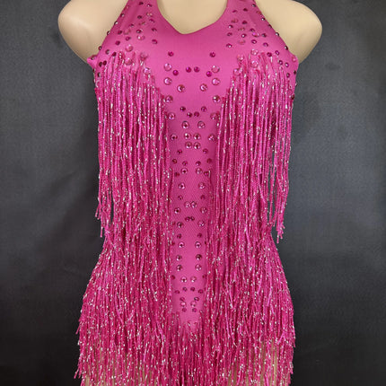 Sparkly Rhinestones Fringe Bodysuit Women Nightclub Party Dance Costume Stage Wear Sexy Tassel Leotard Performance Clothing 7G